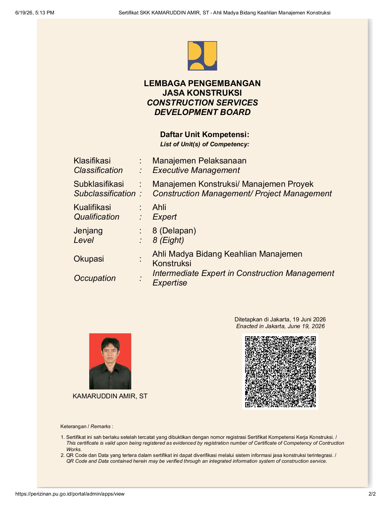 Sertifikat Kompetensi Kerja Manajemen Konstruksi